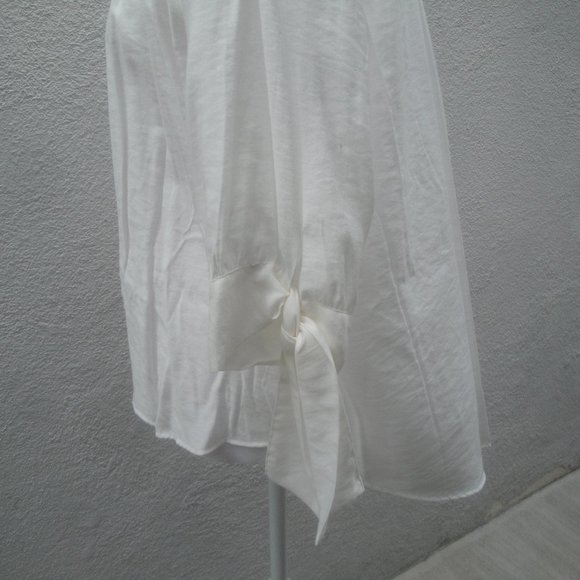 Zara Women's Blouse Small Peasant Button Down White with tie sleeves NEW - Picture 4 of 5